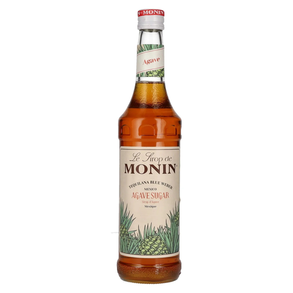 Bottle of Monin syrup with a white background