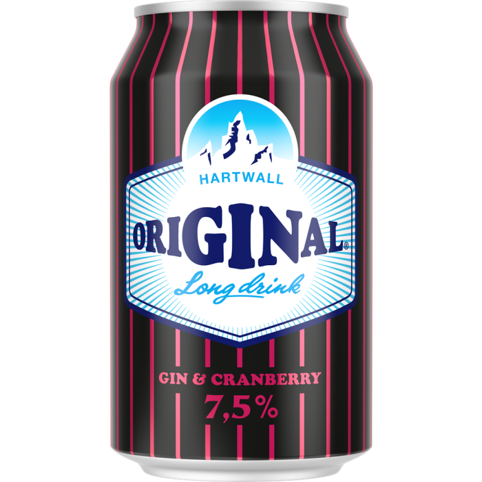 24x HARTWALL Original Gin Long Drink Black Label Cranberry Strong 7.5 % - 0.33l